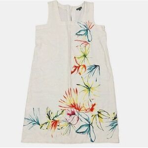 For Cynthia Dress Size M Tropical Linen Blend Floral Beach Vacation‎ Sundress